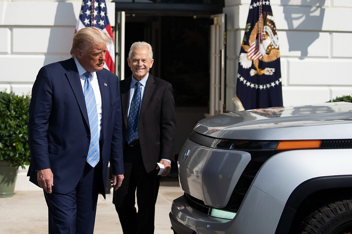 Donald Trump and White House trade adviser Peter Navarro on the south lawn of the White House, Sept. 28, 2020. (Tasos Katopodis/Getty Images)